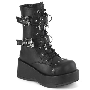 Chunky Heel Platform Ankle Boot w/ Double Skull Buckle Straps - CUBBY-54