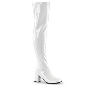 White Stretch Patent Over-the-Knee Boot - GOGO-3000