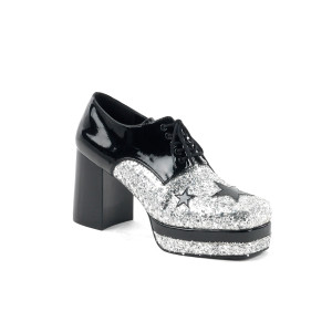 Black & Silver Stacked Platform Glitter Shoe - GLAMROCK-02