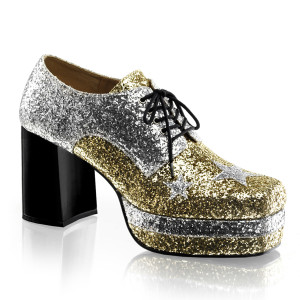 Silver & Gold Stacked Platform Glitter Shoe - GLAMROCK-02