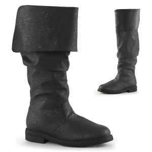 Black Cuffed Knee High Renaissance Boot - ROBINHOOD-100
