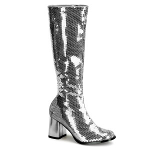 Silver Sequin Knee Boot - SPECTACUL-300SQ