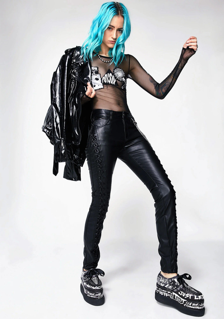 Women's Black PU Lace Up Skinny Jeans - Nuclear Waste