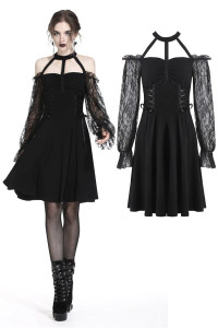 Gothic Lace Bishop Sleeve Lace-Up Dress