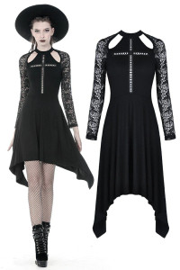 Gothic Hollow Cross Dress with Lacey Long Sleeves