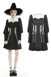 Gothic Witch Lace Up Long Sleeve Dress