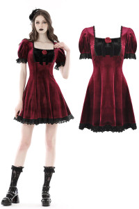 Gothic Wine Red Rose Romantic Date Dress
