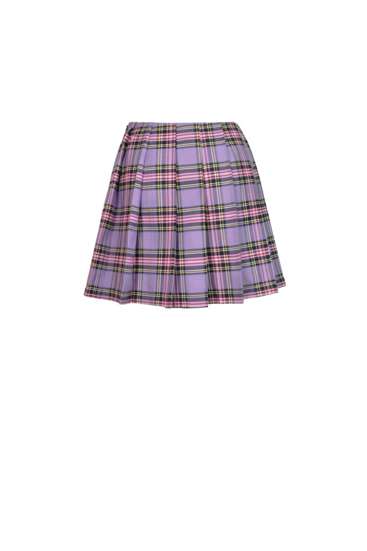 Punk Purple Checked Splicing Black Pleated Short Skirt