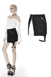 Punk Black with White Inside Irregular Short Skirt