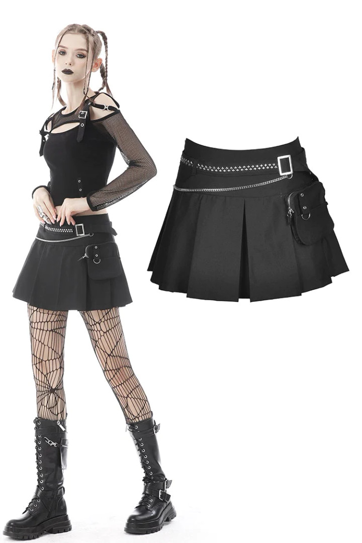 Punk Rock Pleated Mini Skirt with Bag - Nuclear Waste