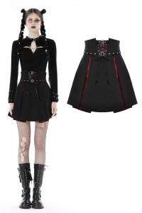 Punk Black Red Plaid Pleated High Waist Skirt