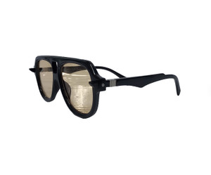 Black Retro 70s Style Sunglasses with Yellow Lens