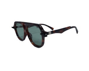 Faux Tortoise Shell Retro 70s Style Sunglasses with Green Lens