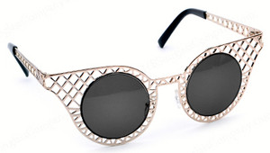 Silver Metal Frame Tronik Caged Round Cat-Eye Sunglasses