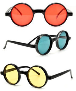 Blue Circular Thick Frame Sunglasses with Color Lens 