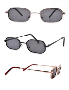 Black Rectangular Sunglasses Metal Frame with Brown Lens