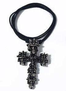 Red Eyed Skulls Crucifix Cord Necklace