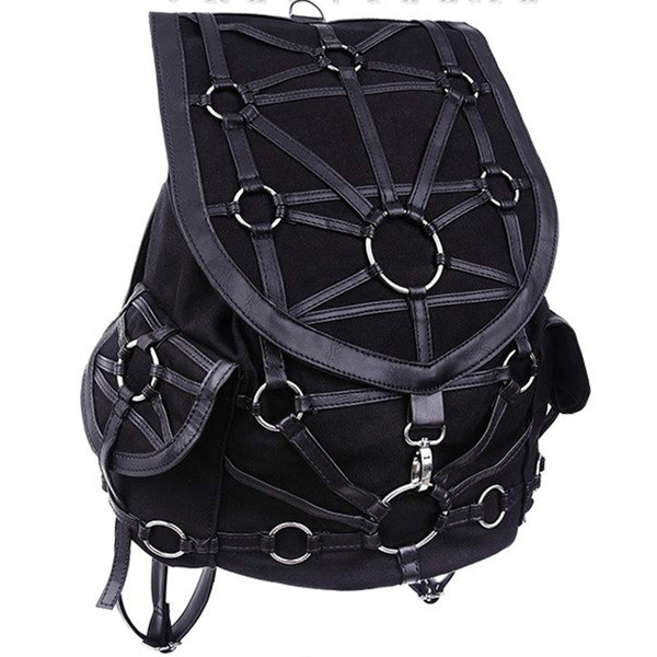 Restyle Clothing - Black Harness Backpack with O-Ring Details