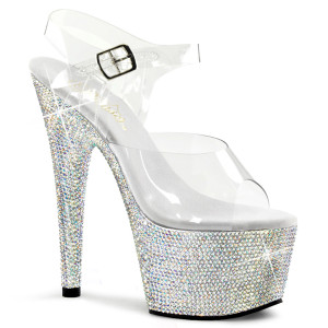 Rhinestone Encrusted White Ankle Strap Platform Sandal - BEJEWELED-708DM