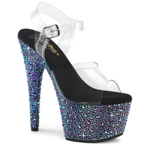 Rhinestone Encrusted Black Ankle Strap Platform Sandal - BEJEWELED-708MS