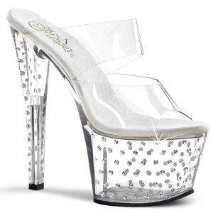 Clear 7" Rhinestone Studded Chrome Platform Slide - STARDUST-702