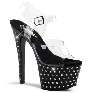 Black 7" Platform Sandal w/ Rhinestone Studded Bottom- STARDUST-708