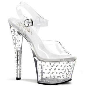 Clear 7" Platform Sandal w/ Rhinestone Studded Bottom- STARDUST-708