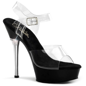 Black Ankle Strap Sandal w/ Chrome Heel and Jewel Accent - ALLURE-608