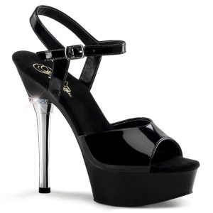 Black Ankle Strap Sandal with Chrome Plated Bottom - ALLURE-609