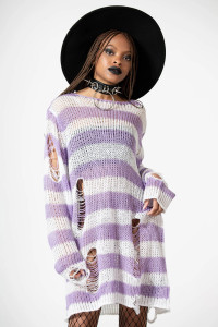 Viola Lilac and White Striped Knit Sweater