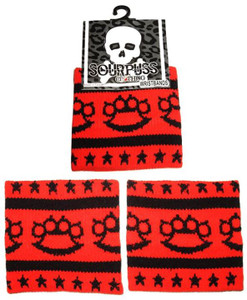 Black Brass Knuckles & Stars Red Knit Sweatband