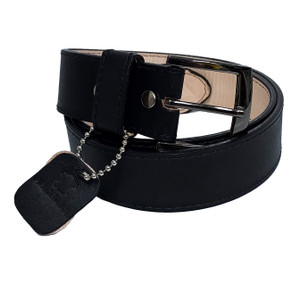 Black Double Stitch Leather Belt with Au Naturel Backing