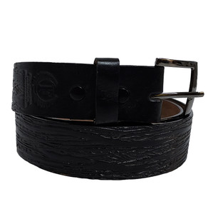 Black Leather Belt w/ Horizontal Grain Embossing