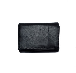 Men's Simple Tri-Fold Black Smooth Leather Wallet