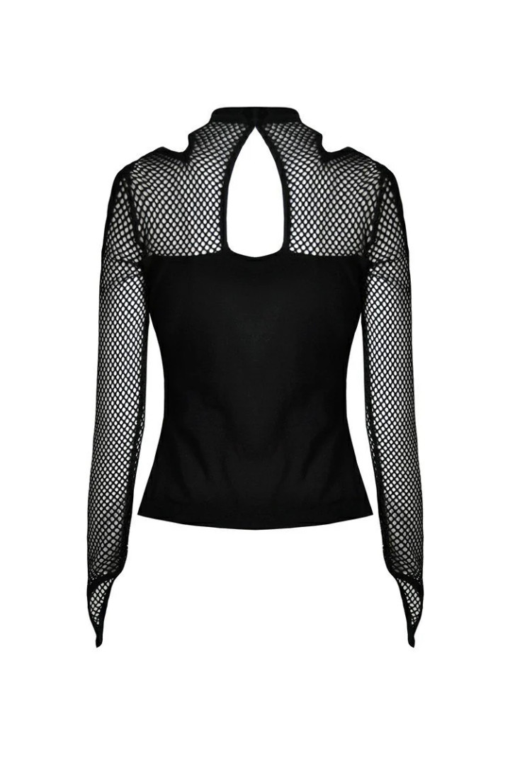 Punk Cold Shoulder Sexy FishNet Long Sleeve Shirt - Nuclear Waste
