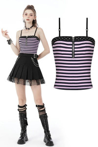 Punk Rock Pink & Black Striped Violet Studded Top