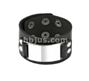 Black Leather Plate Bracelet