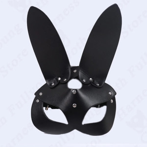 Black Leather Half Face Bunny Rabbit Mask