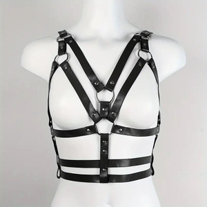 Black PU Leather "O" Ring Harness Bra