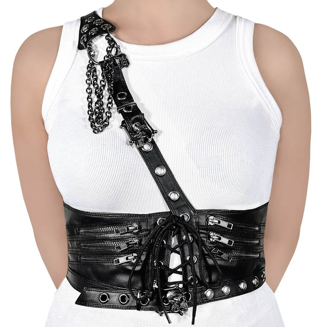 Black Strap Faux Leather Waist Harness - Nuclear Waste display picture 1