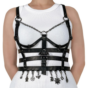 Black Faux Leather Cage Body Harness