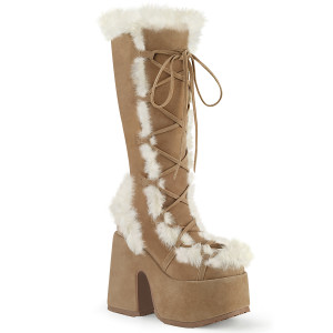 Brown Faux Fur Knee-High GoGo Boots - Camel-311