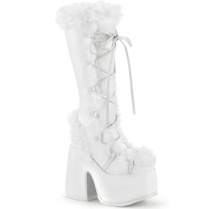 White Faux Fur Knee-High GoGo Boots - Camel-311