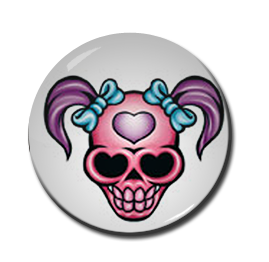 Emo Pigtailed Skull 1" Pin
