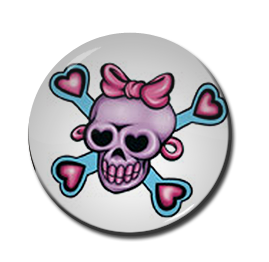 Skull & Cross Bones with Hearts 1" Pin