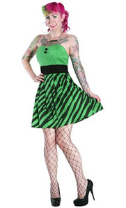 Badsville Zebra Punk Print Starlet Dress Green