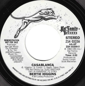 Bertie Higgins - Casablanca * Promo * * Used 7" Vinyl