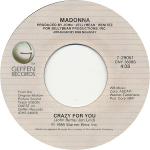Madonna - Crazy For You - Berlin - No More Words * Used 7" Vinyl