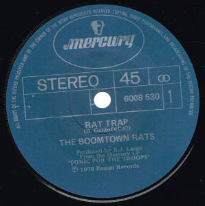 Boomtown Rats - Rat Trap Generic Sleeve * Used 7" Vinyl