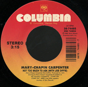 Mary Chapin Carpenter - Not Too Much  7" Vinyl